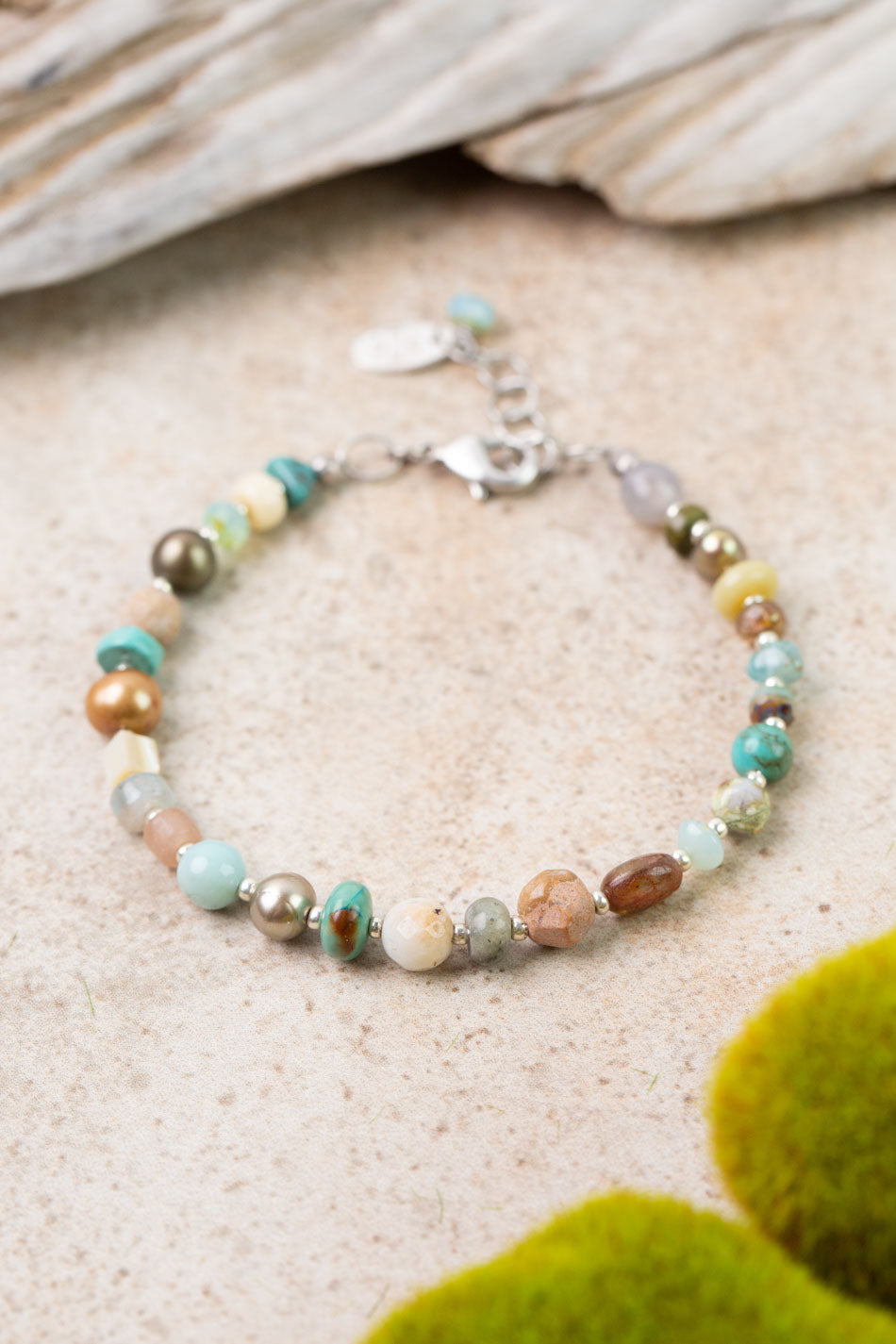 Earthy Girl 7.5-8.5" Freshwater Pearl, Turquoise Collage Bracelets