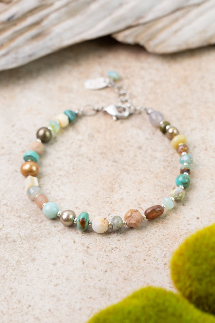 Earthy Girl 7.5-8.5" Freshwater Pearl, Turquoise Collage Bracelets