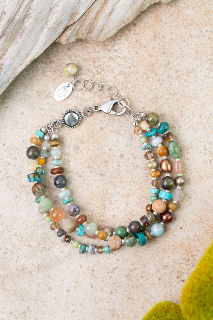 Earthy Girl 7.5-8.5" Freshwater Pearl, Turquoise, Czech Glass Multistrand Bracelets