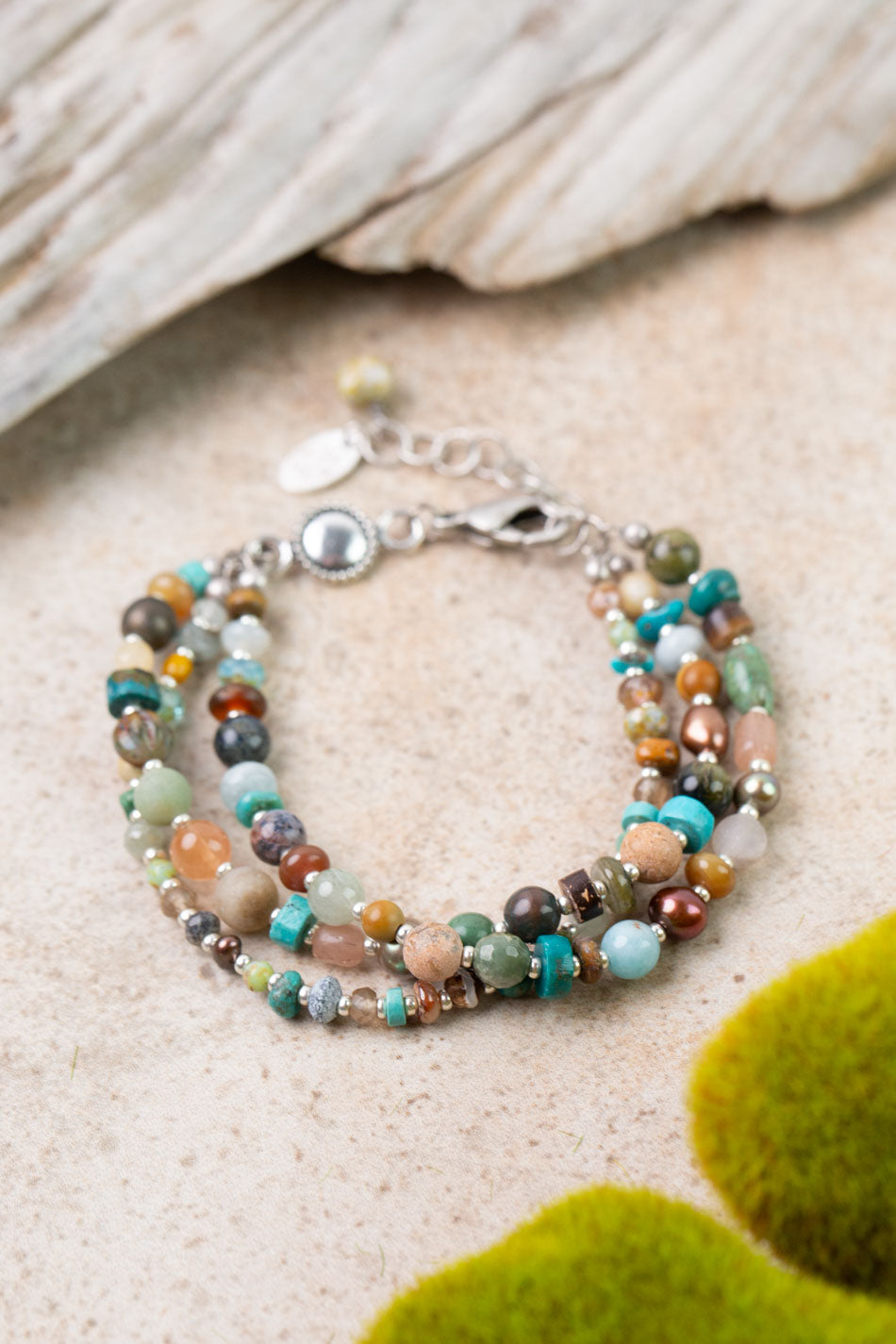Earthy Girl 7.5-8.5" Freshwater Pearl, Turquoise, Czech Glass Multistrand Bracelets