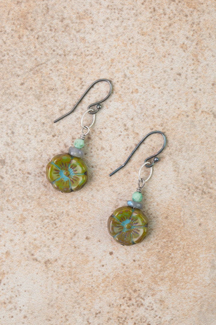 Earthy Girl Labradorite, Turquoise, Czech Glass Simple Earrings