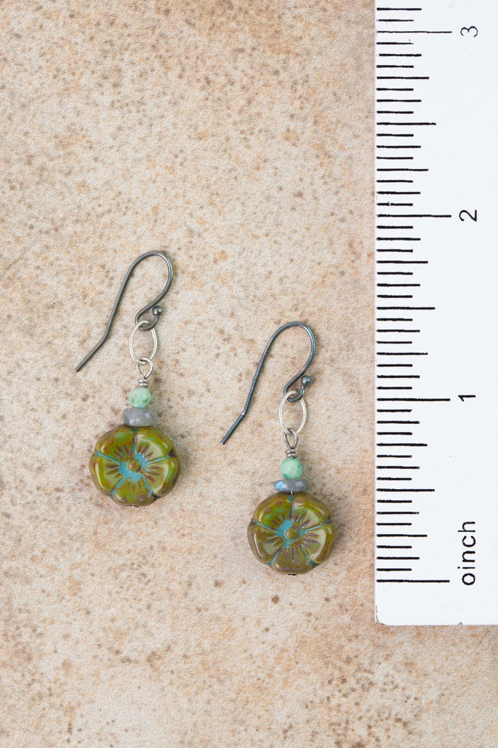 Earthy Girl Labradorite, Turquoise, Czech Glass Simple Earrings