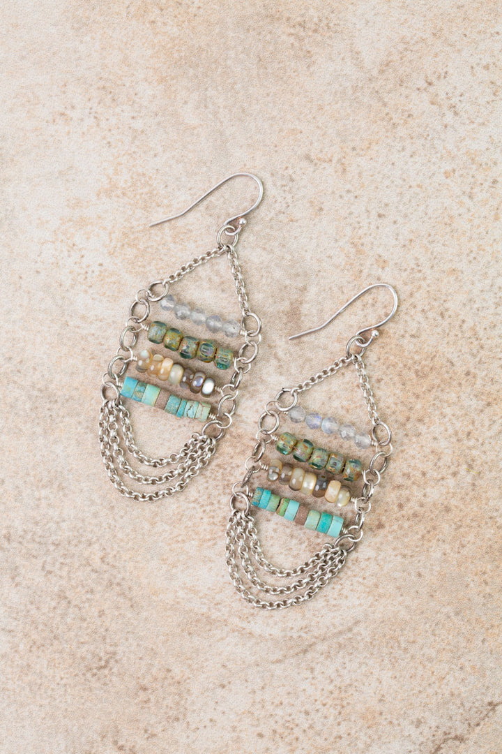 Earthy Girl Abalone, Labradorite, Turquoise Statement Earrings