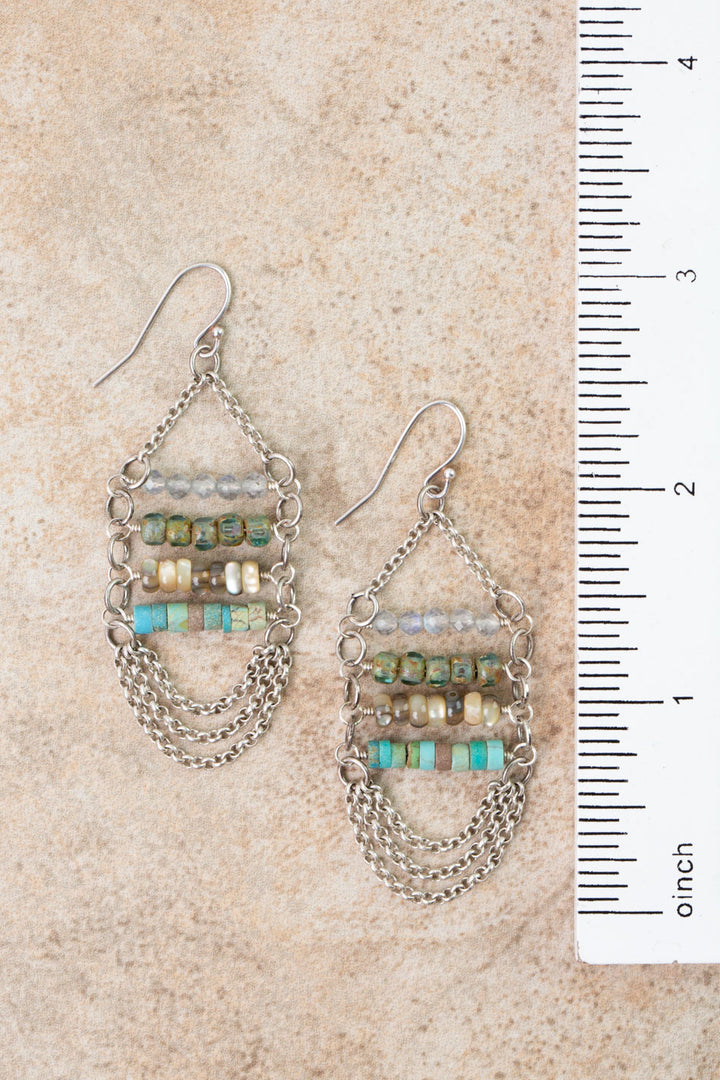 Earthy Girl Abalone, Labradorite, Turquoise Statement Earrings