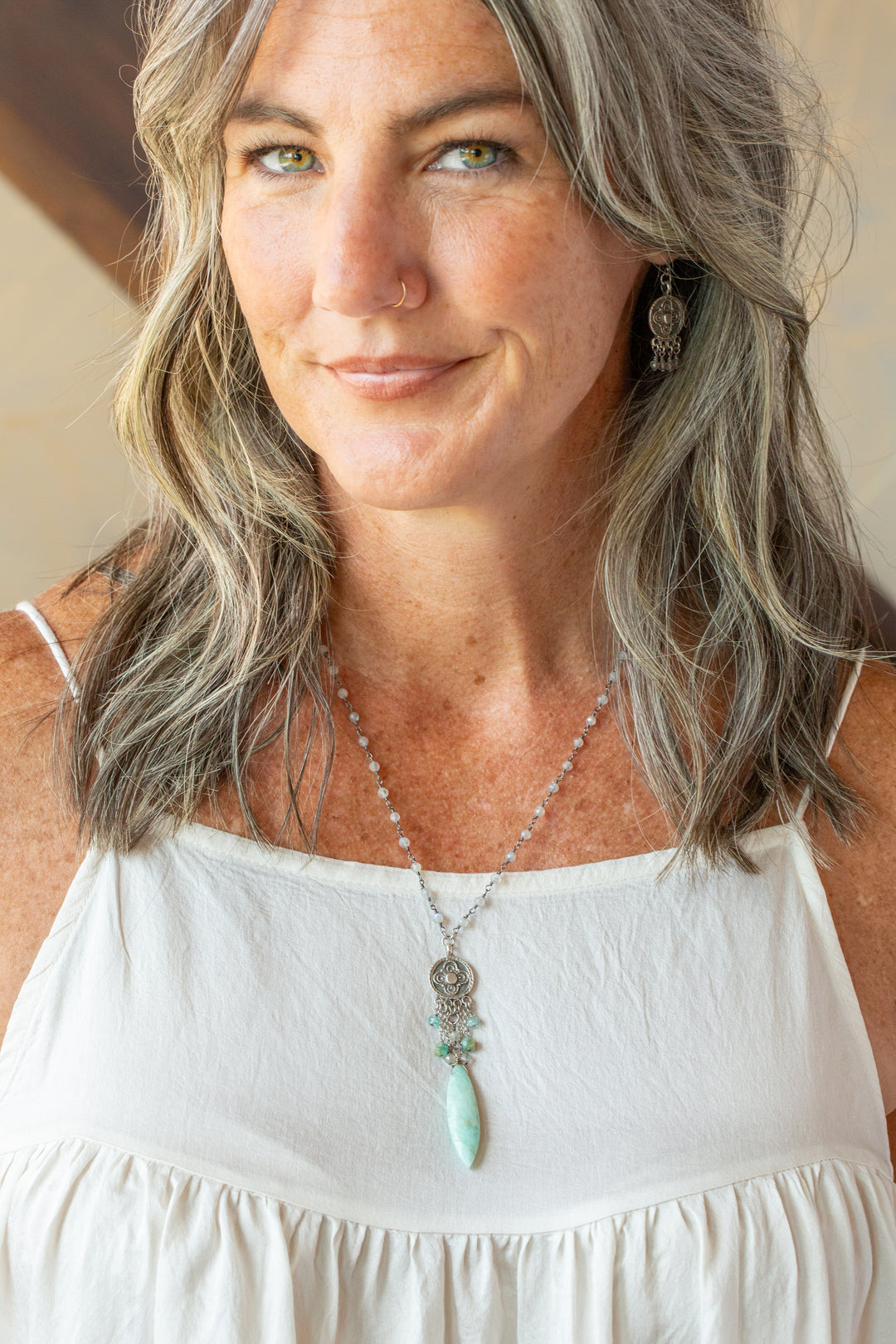 Earthy Girl 21-23" Labradorite, Amazonite, Apatite Statement Necklaces