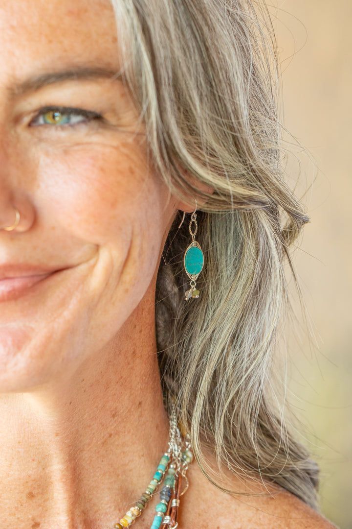 Earthy Girl Labradorite, Turquoise, Abalone Herringbone Earrings
