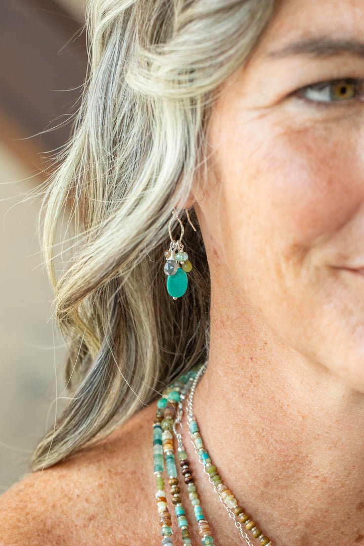 Earthy Girl Labradorite, Turquoise, Abalone Cluster Earrings