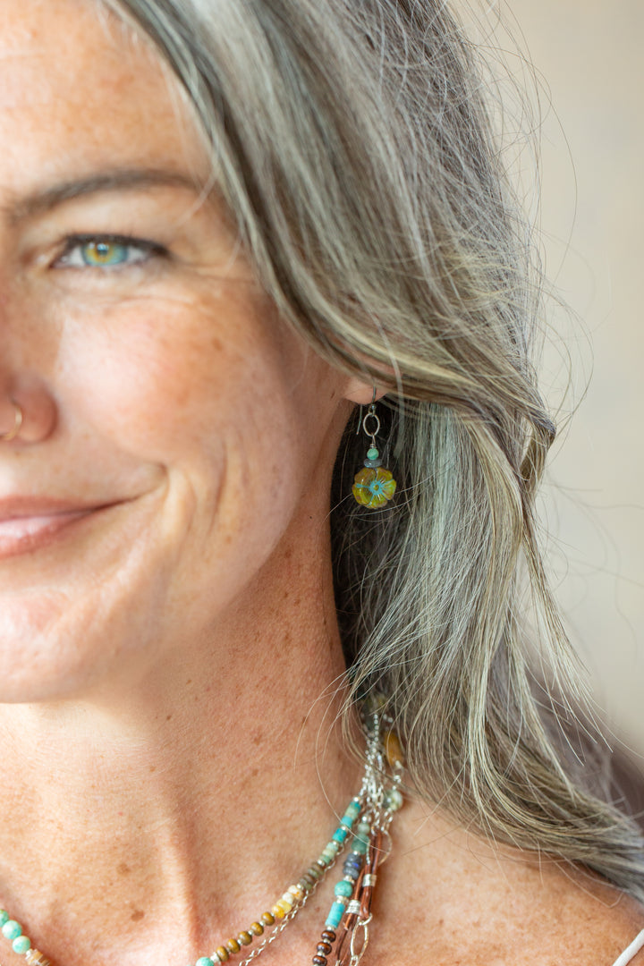 Earthy Girl Labradorite, Turquoise, Czech Glass Simple Earrings