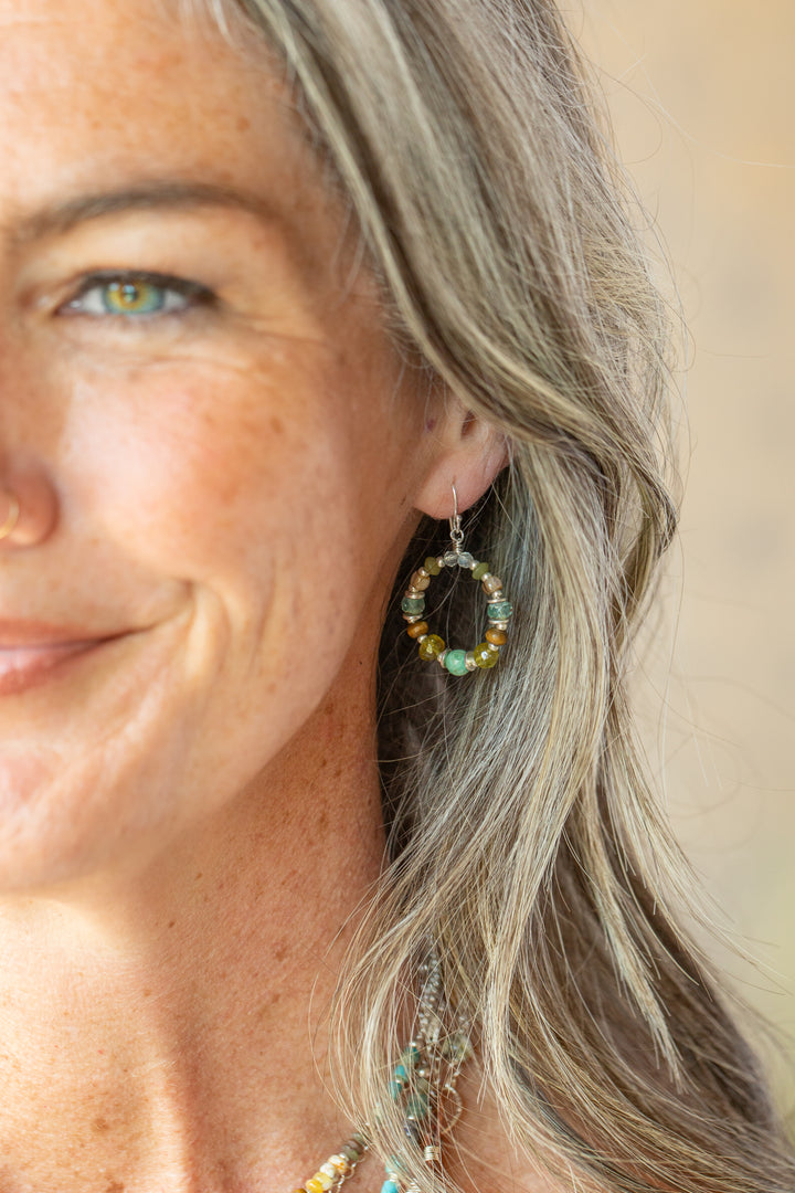 Earthy Girl Gossular Garnet, Turquoise, Wood Hoop Earrings