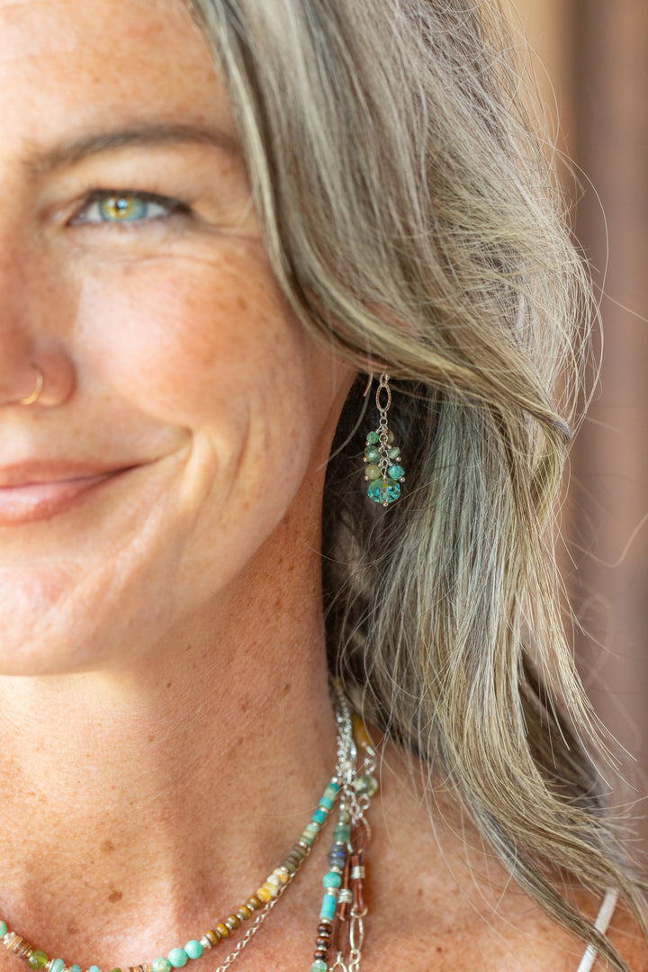 Earthy Girl Turquoise, Czech Glass, Abalone Dangle Earrings
