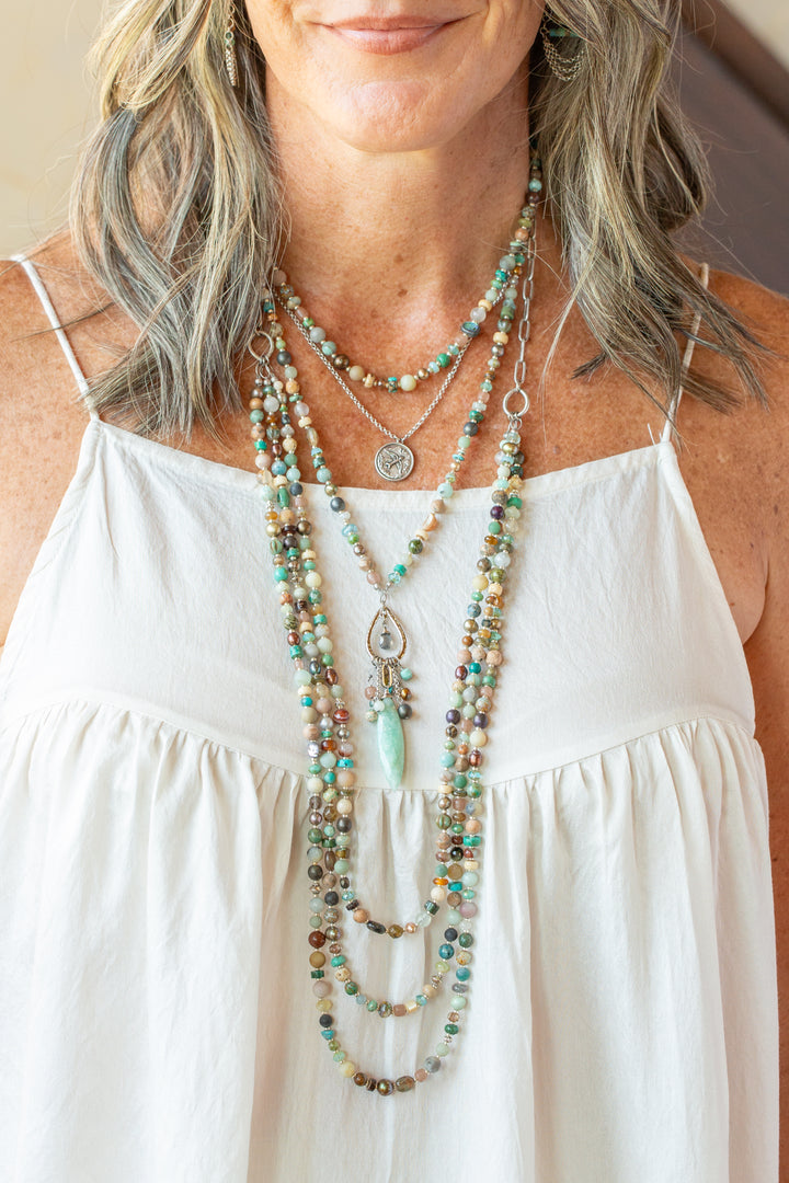 Earthy Girl 21-23" Freshwater Pearls, Turquoise, Czech Glass Collage Necklaces