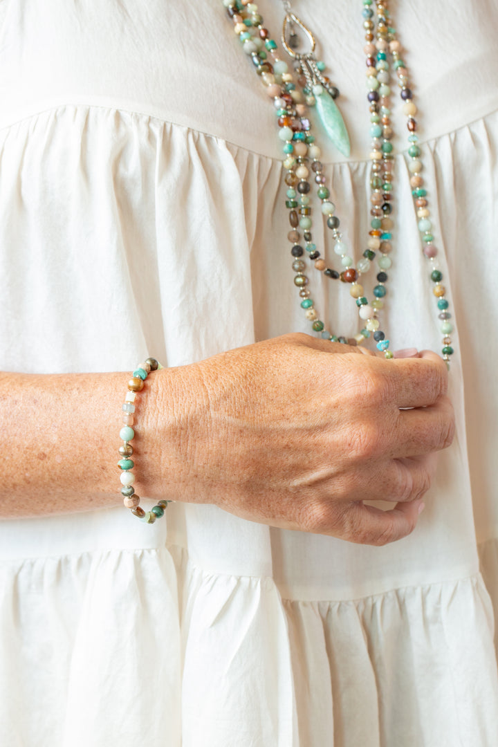 Earthy Girl 7.5-8.5" Freshwater Pearl, Turquoise Collage Bracelets