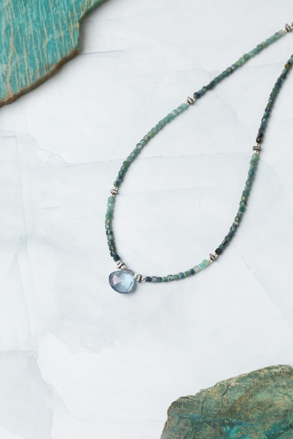Eclipse 17-19" Grandiderite With Faceted Blue Quartz Briolette Simple Necklace