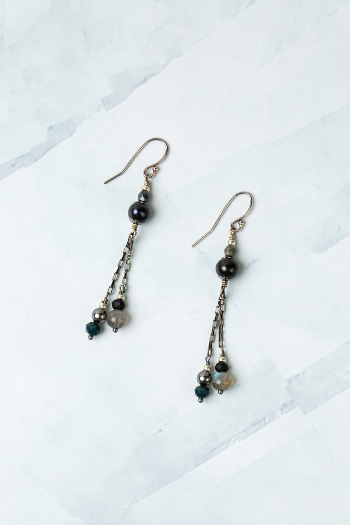 Eclipse Crystal, Freshwater Pearl Dangle Earrings