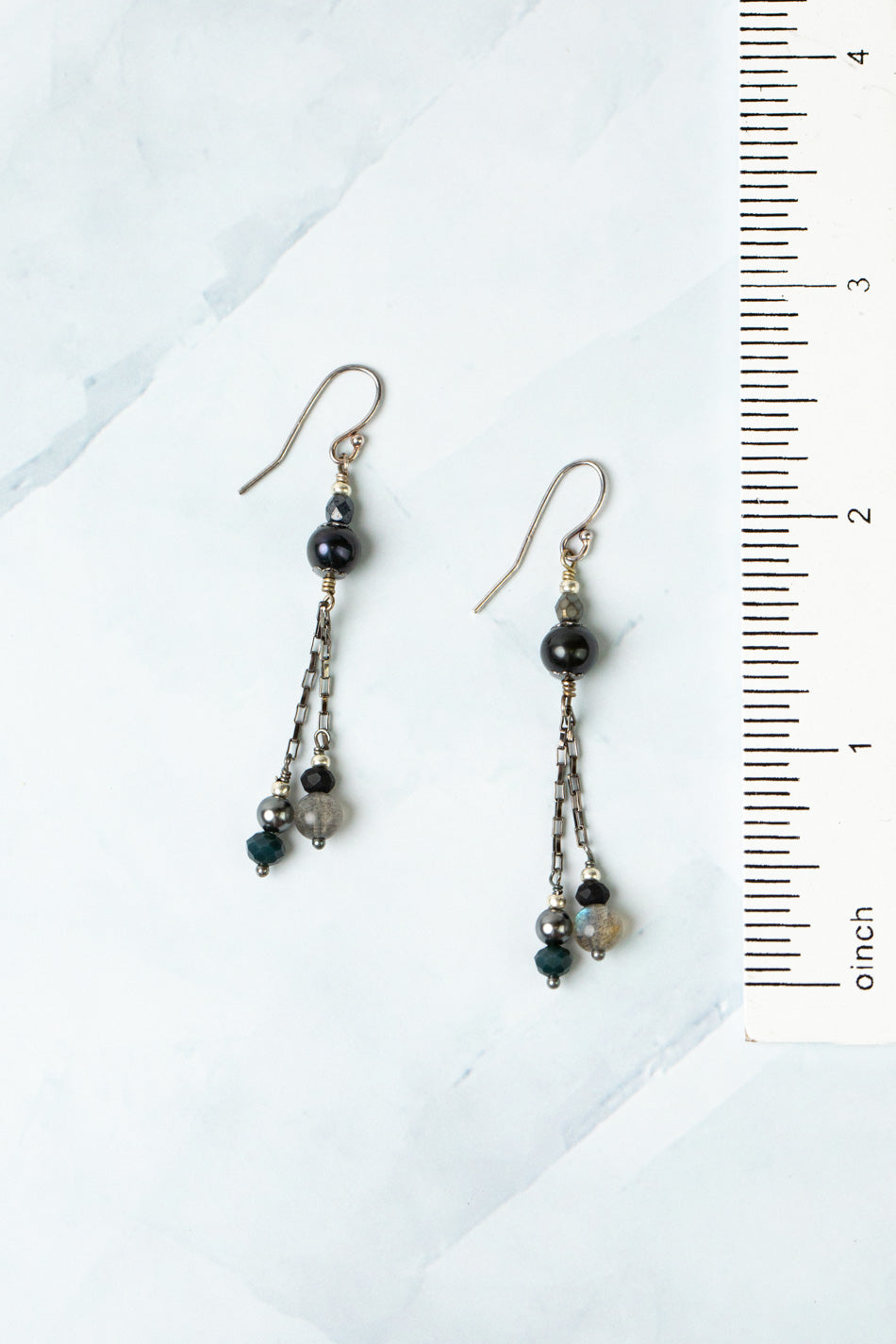 Eclipse Crystal, Freshwater Pearl Dangle Earrings
