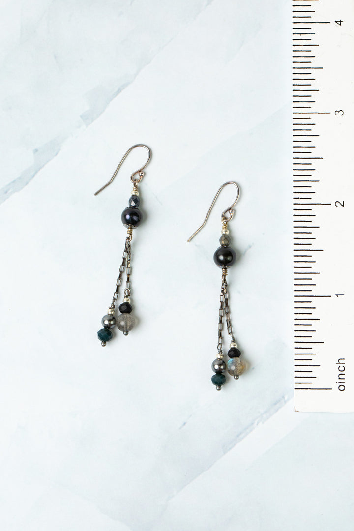 Eclipse Crystal, Freshwater Pearl Dangle Earrings