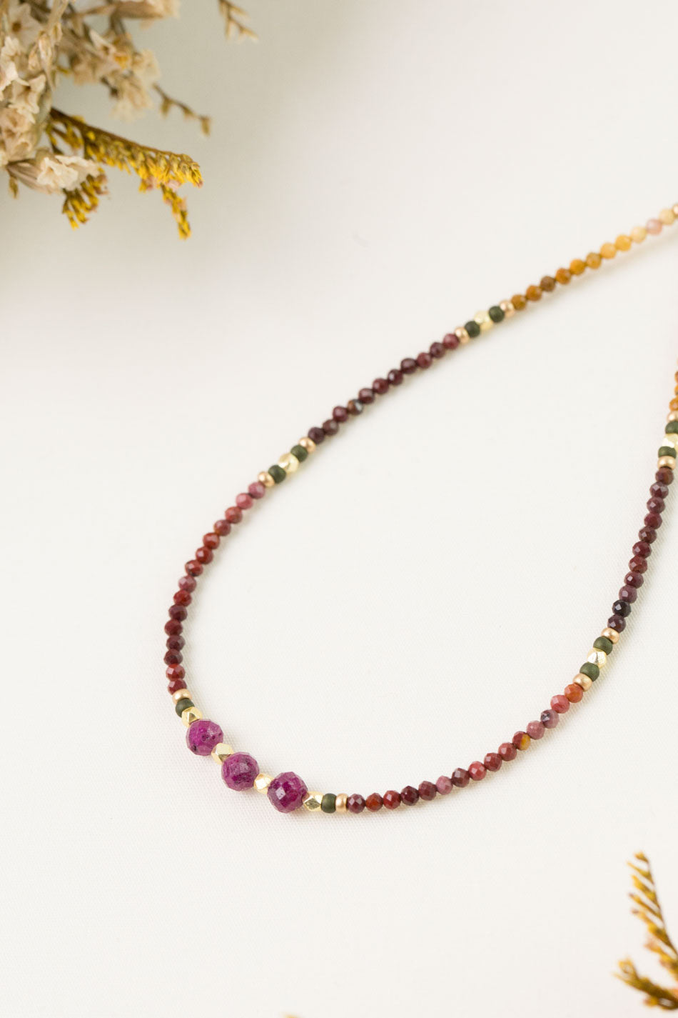 Ember 15-17" Ruby, Mookaite Simple Necklace