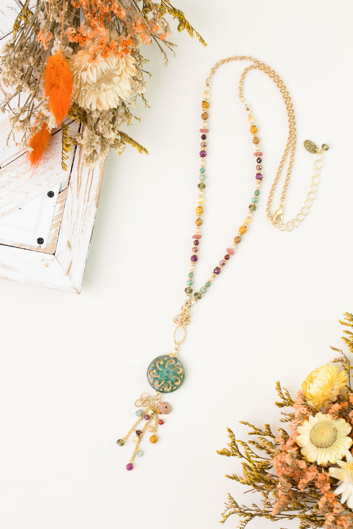 Ember 22-24" Jasper, Spiney Oyster, Czech Glass Tassel Necklace