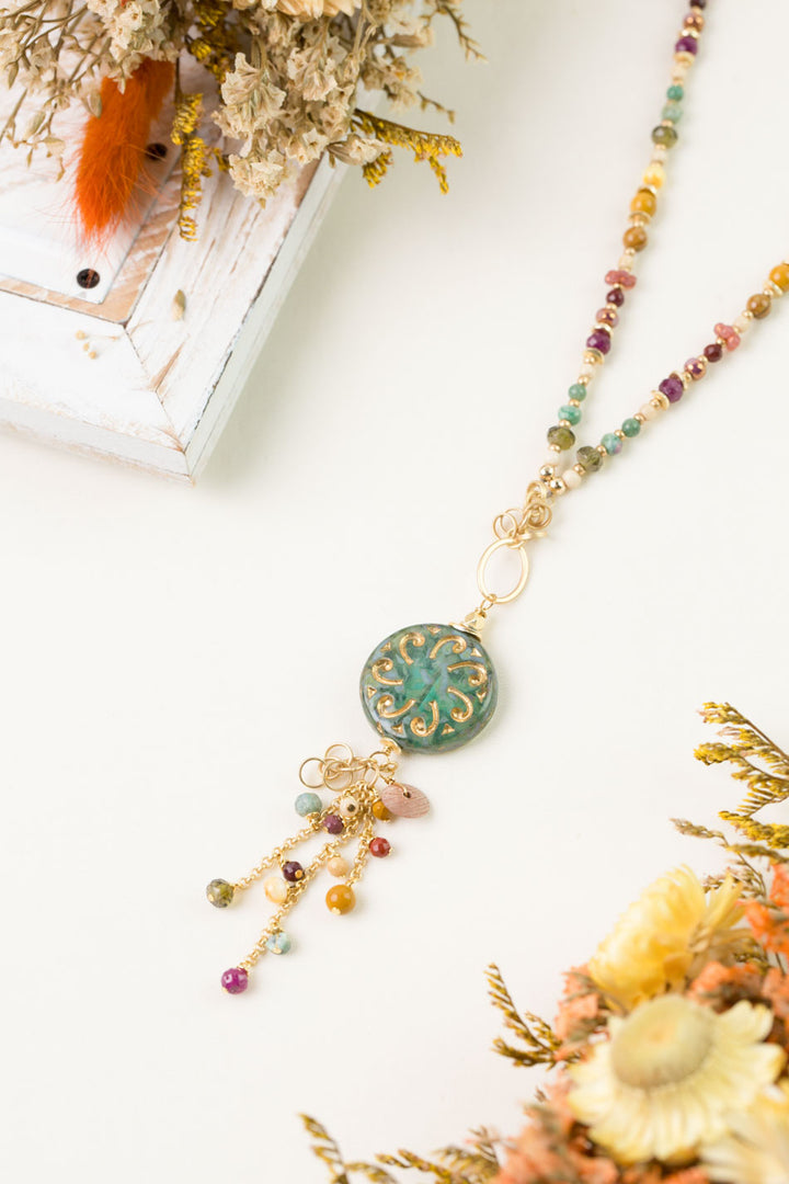 Ember 22-24" Jasper, Spiney Oyster, Czech Glass Tassel Necklace