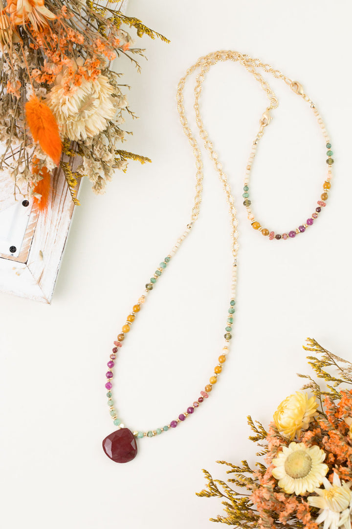 Ember 25-32.5" Ruby, Mookaite, Czech Glass Statement Necklace