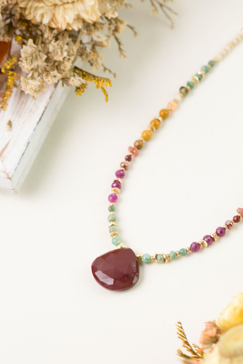 Ember 25-32.5" Ruby, Mookaite, Czech Glass Statement Necklace