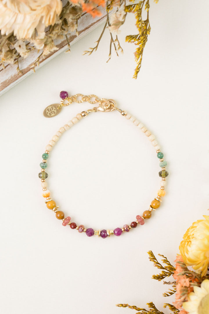 Ember 7.5-8.5" Ruby, Mookaite, Czech Glass Simple Bracelet