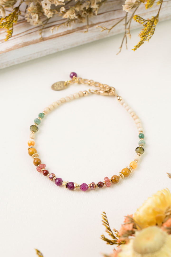 Ember 7.5-8.5" Ruby, Mookaite, Czech Glass Simple Bracelet