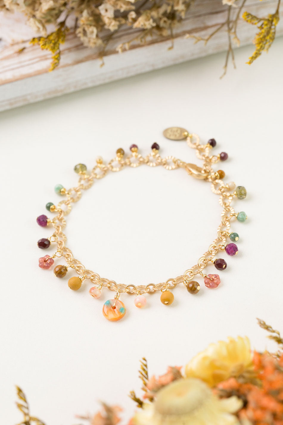 Ember 7.5-8.5" Ruby, Mookaite, Spiny Oyster Simple Bracelet