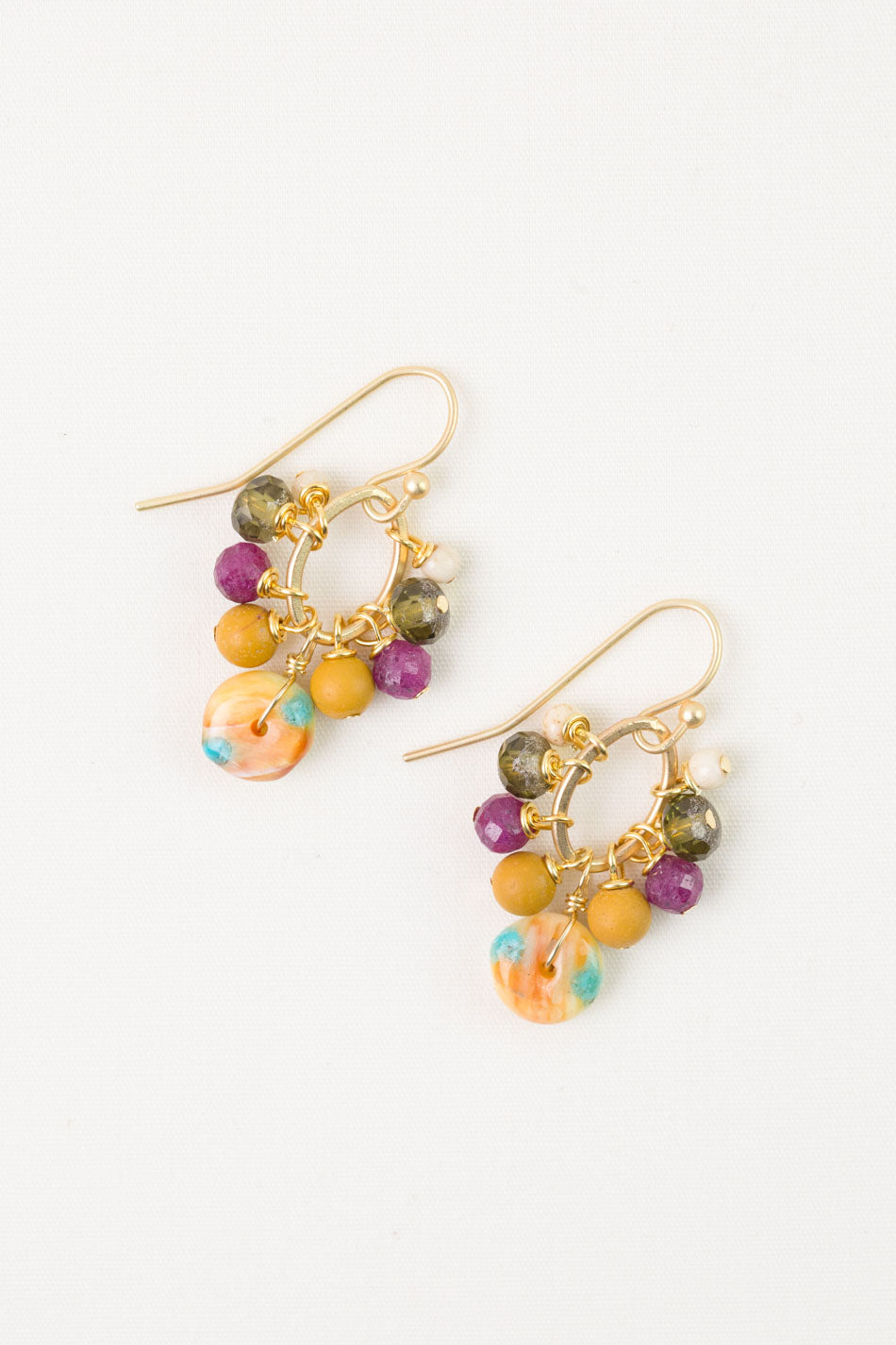 Ember Ruby, Spiny Oyster, Czech Glass Cluster Earrings