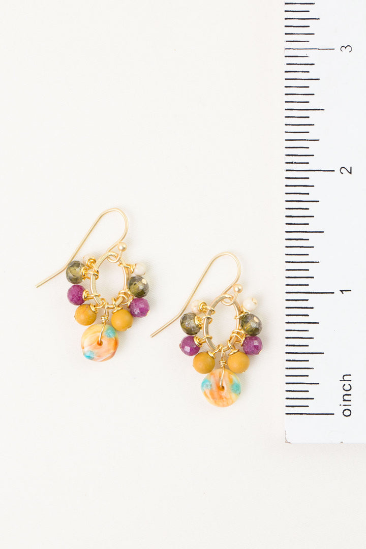 Ember Ruby, Spiny Oyster, Czech Glass Cluster Earrings