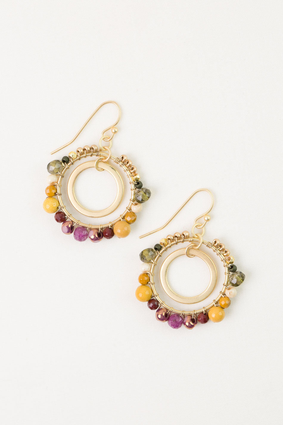 Ember Ruby, Mookaite, Czech Glass Hoop Earrings