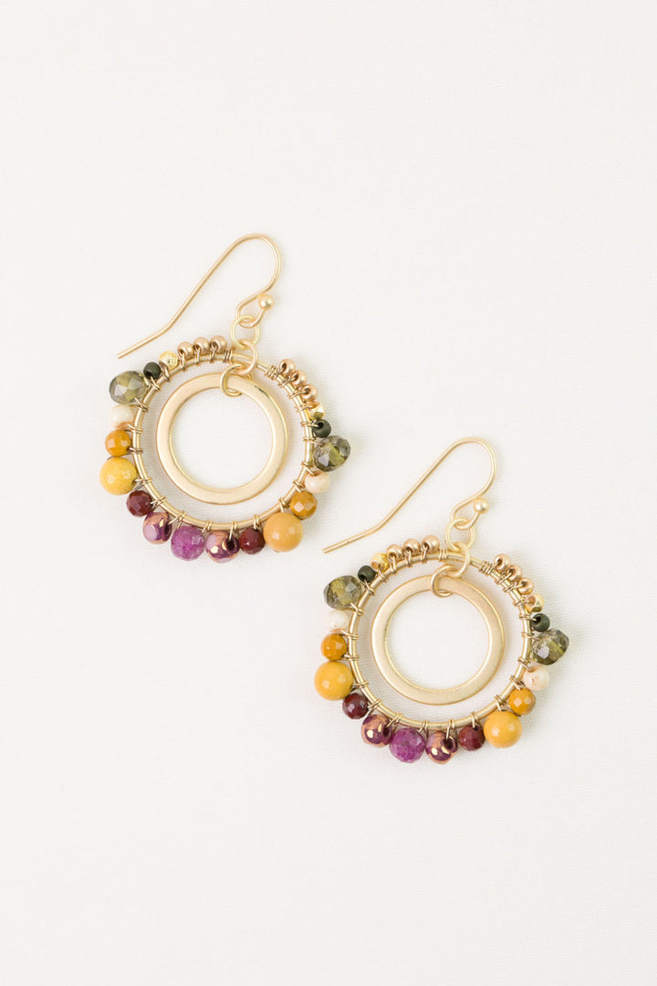 Ember Ruby, Mookaite, Czech Glass Hoop Earrings