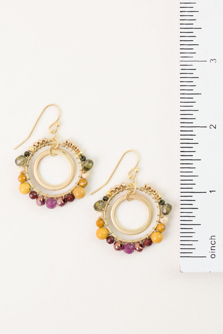 Ember Ruby, Mookaite, Czech Glass Hoop Earrings