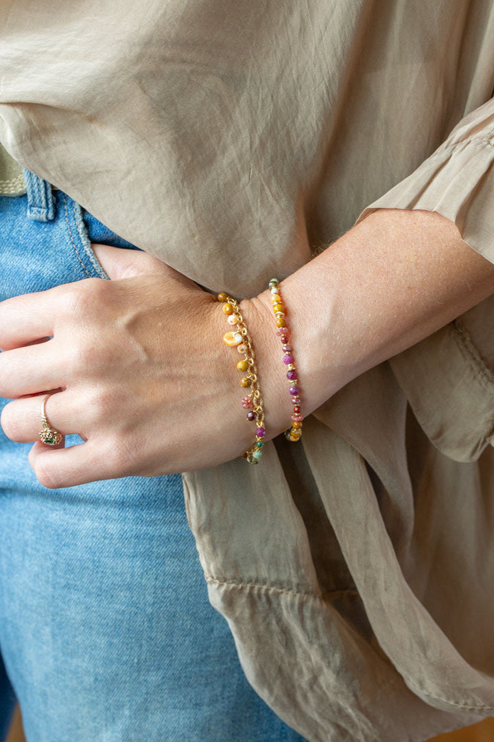 Ember 7.5-8.5" Ruby, Mookaite, Spiny Oyster Simple Bracelet