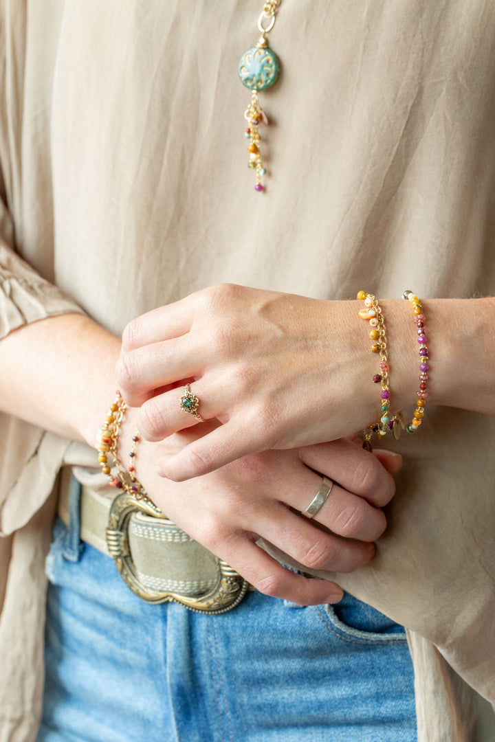 Ember 7.5-8.5" Ruby, Mookaite, Czech Glass Simple Bracelet