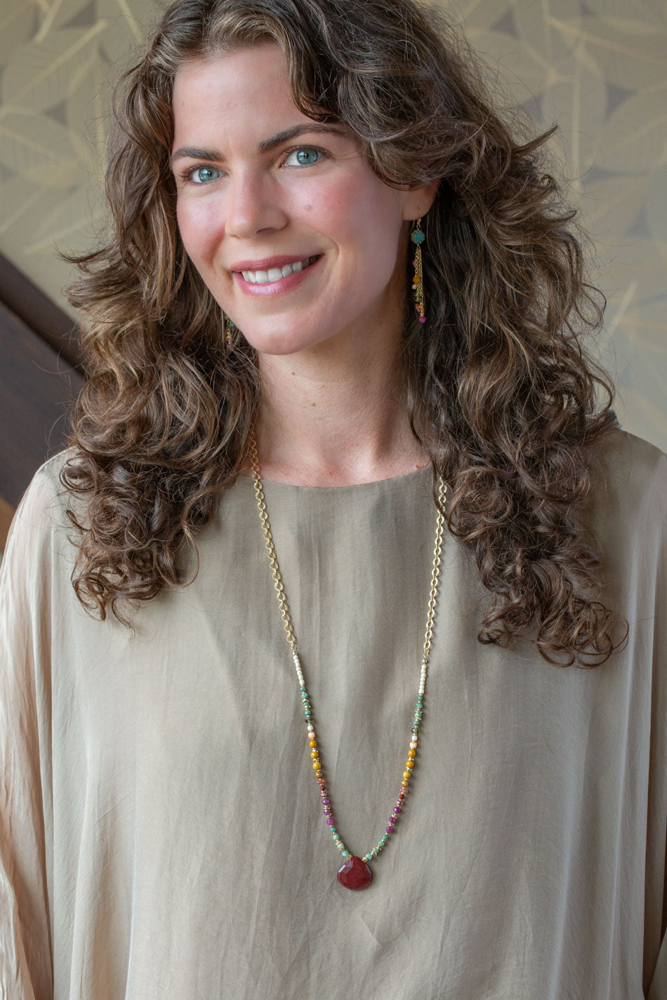 Ember 25-32.5" Ruby, Mookaite, Czech Glass Statement Necklace