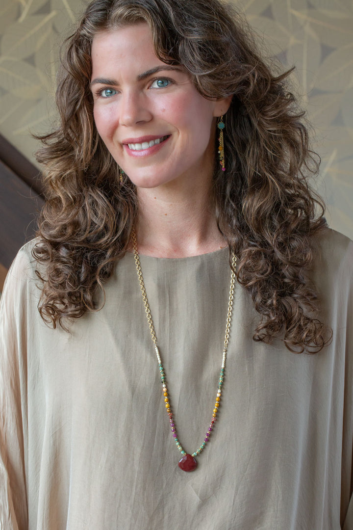 Ember 25-32.5" Ruby, Mookaite, Czech Glass Statement Necklace