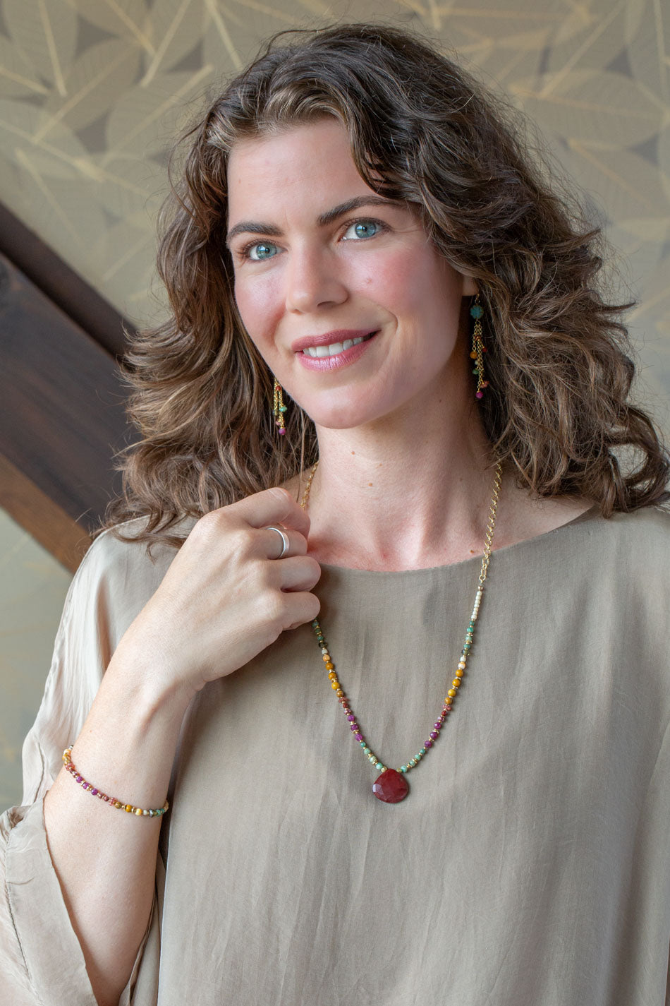 Ember 25-32.5" Ruby, Mookaite, Czech Glass Statement Necklace