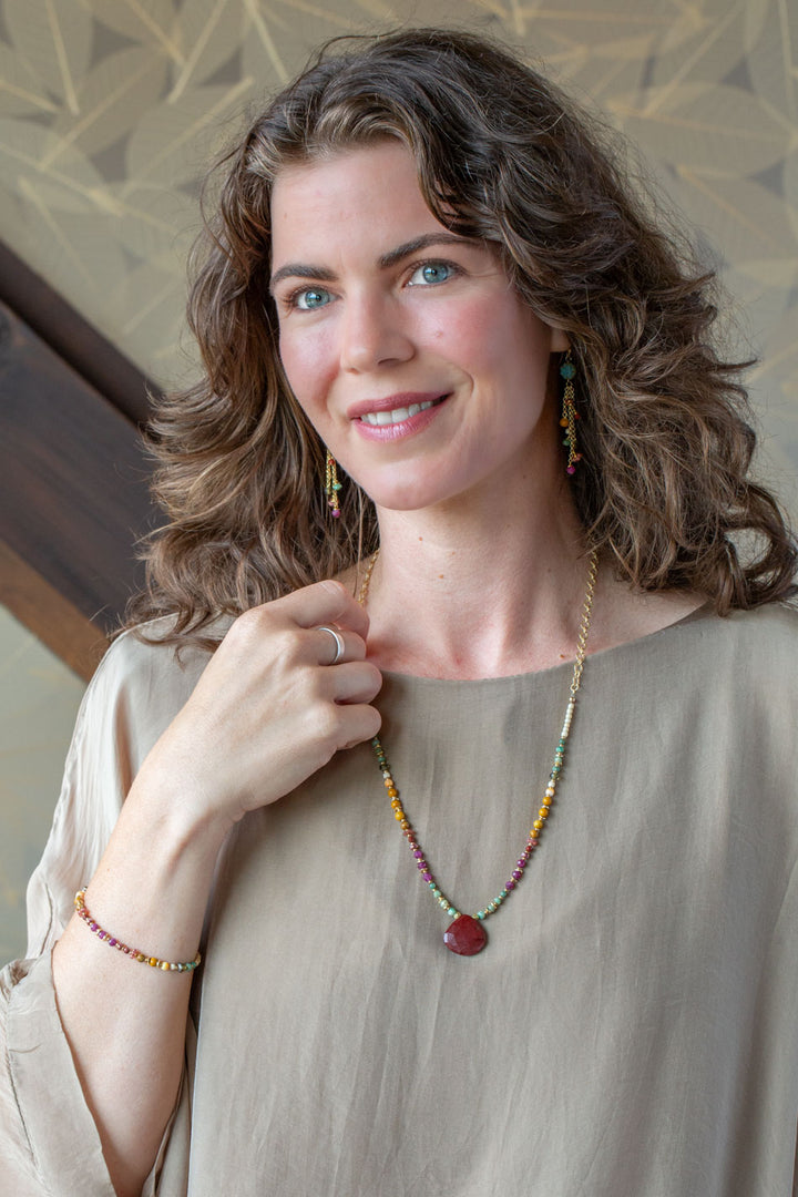 Ember 25-32.5" Ruby, Mookaite, Czech Glass Statement Necklace