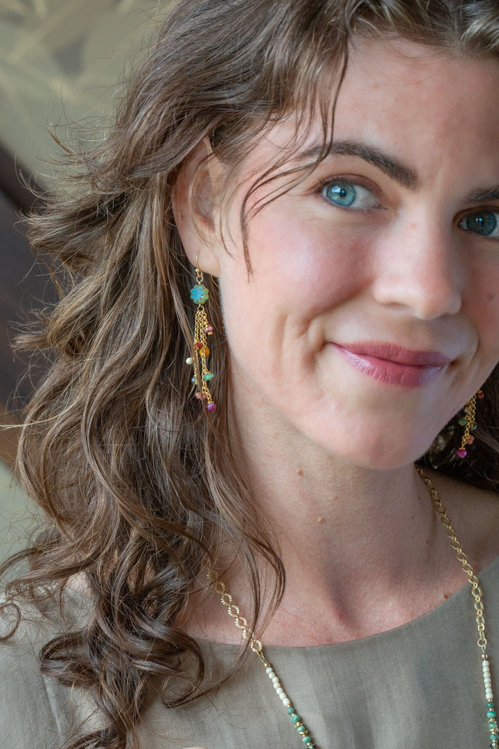 Ember Ruby, Mookaite, Czech Glass Statement Earrings