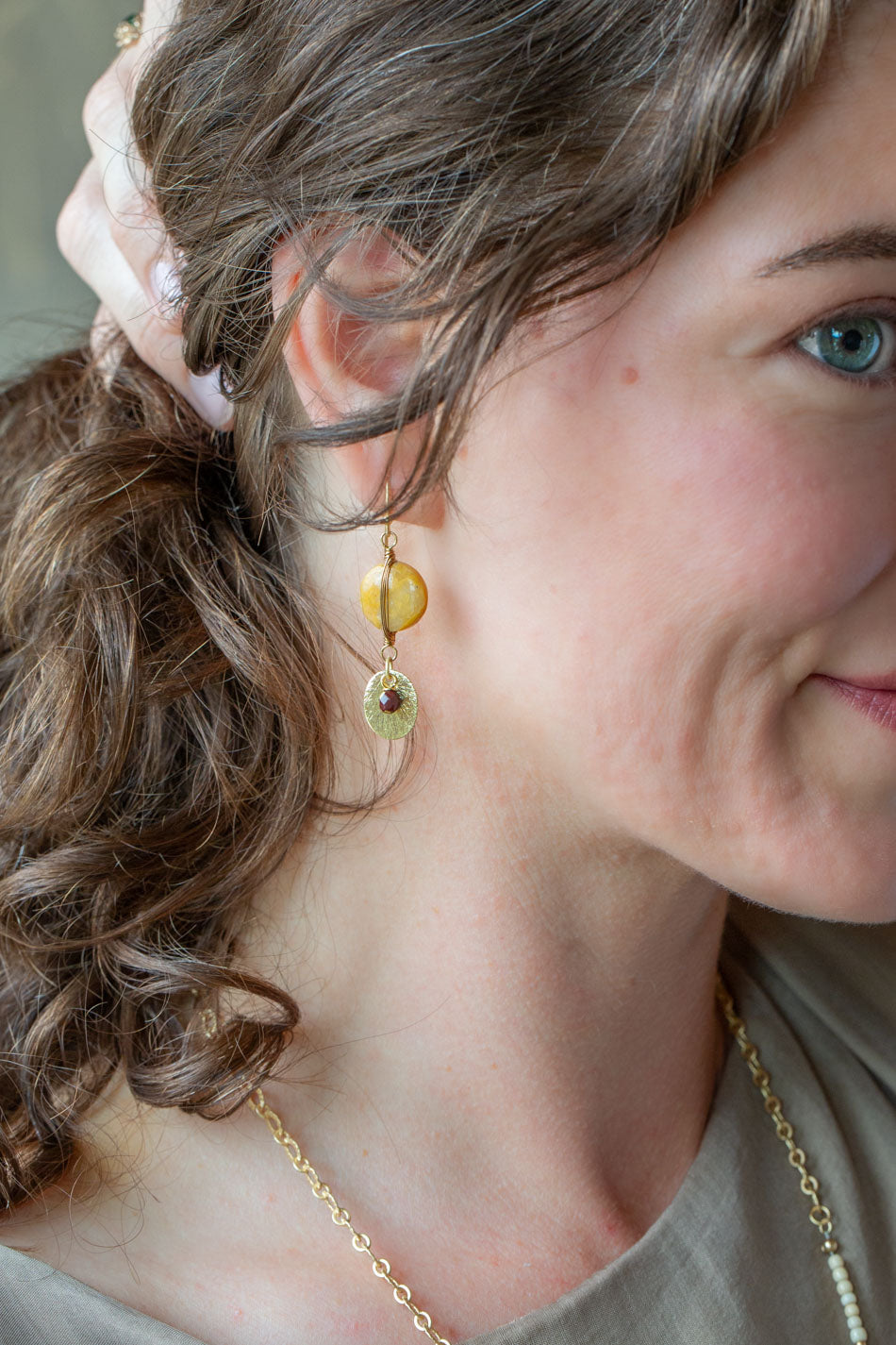 Ember Czech Glass, Jasper Herringbone Earrings