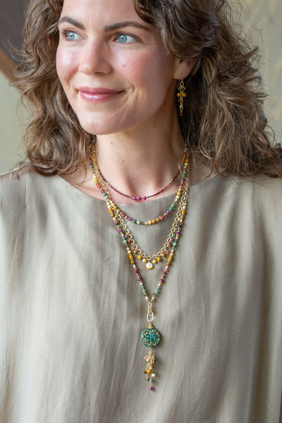 Ember 16-18" Jasper, Spiney Oyster, Czech Glass Statement Necklace