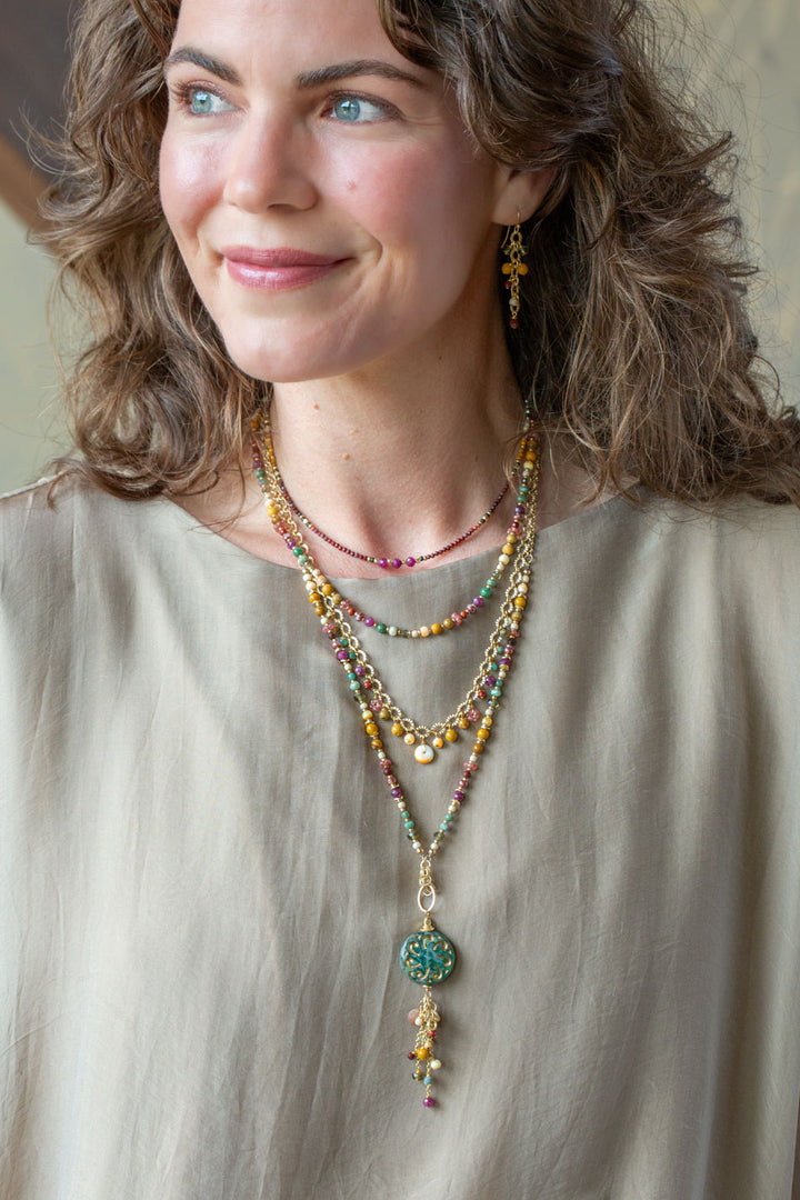 Ember 16-18" Jasper, Spiney Oyster, Czech Glass Statement Necklace