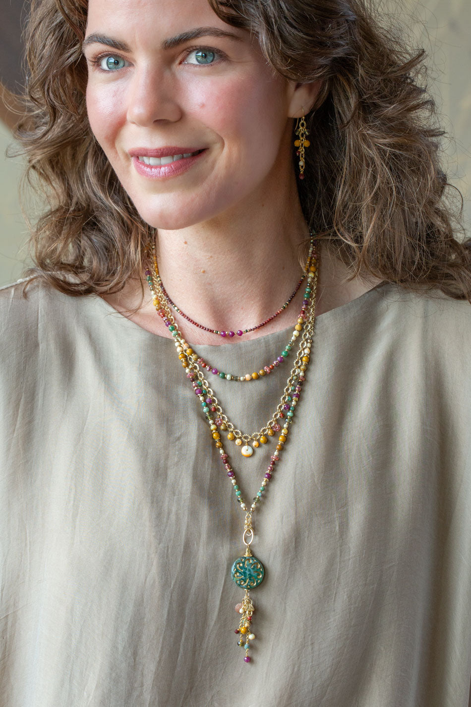 Ember 16-18" Ruby, Jasper, Czech Glass Simple Necklace