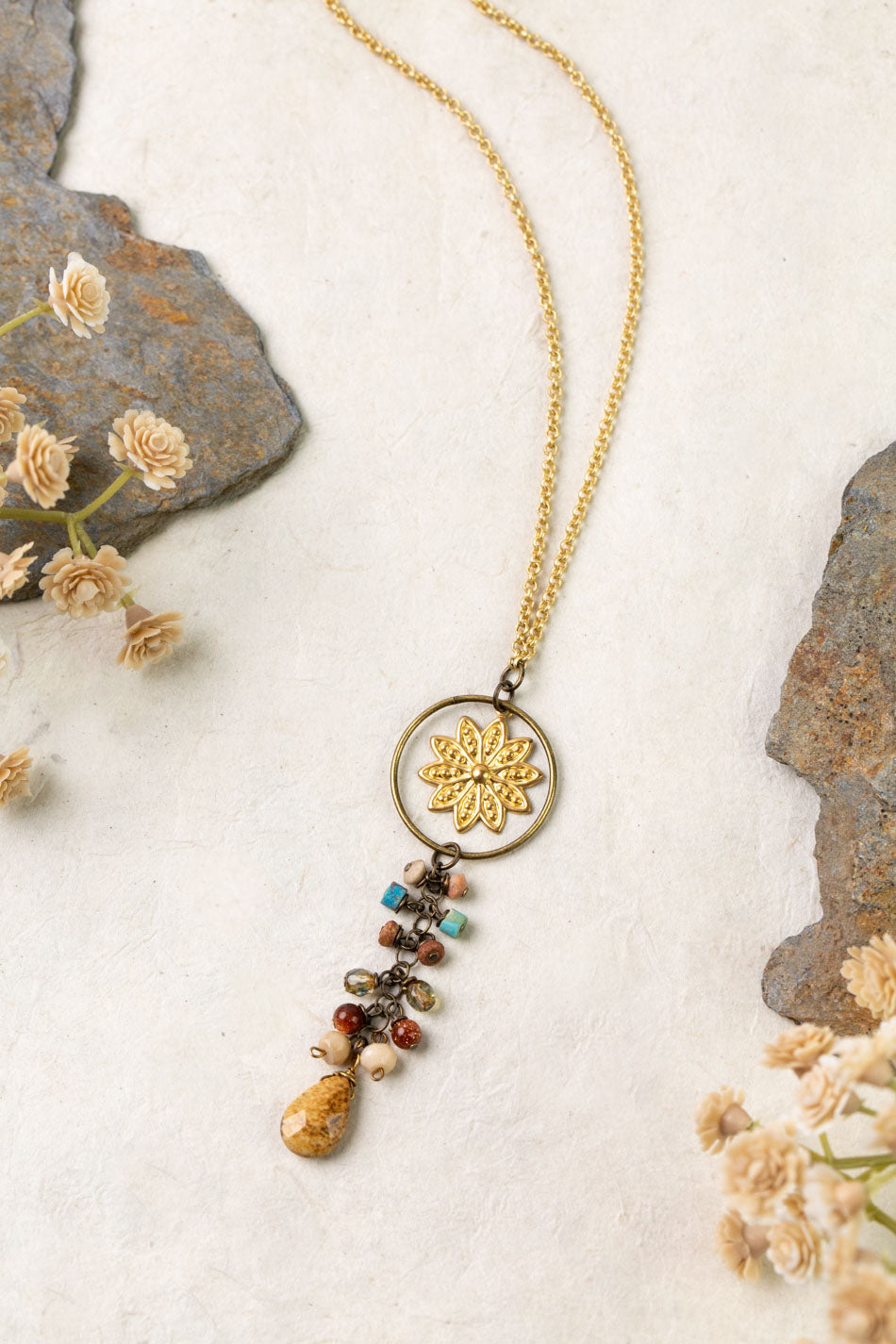 Enlighten 23-25" Czech Glass Flower Tassel Necklace