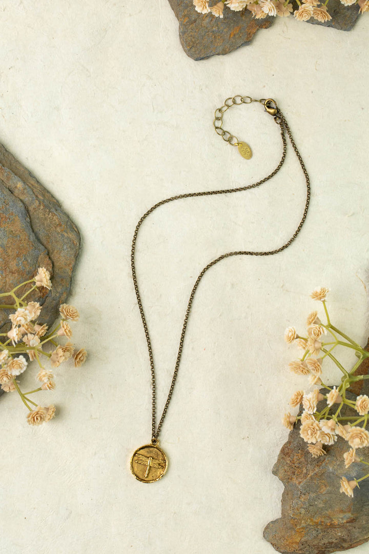 Enlighten 16-18" Hessonite Garnet with Brass Flower Simple Necklace