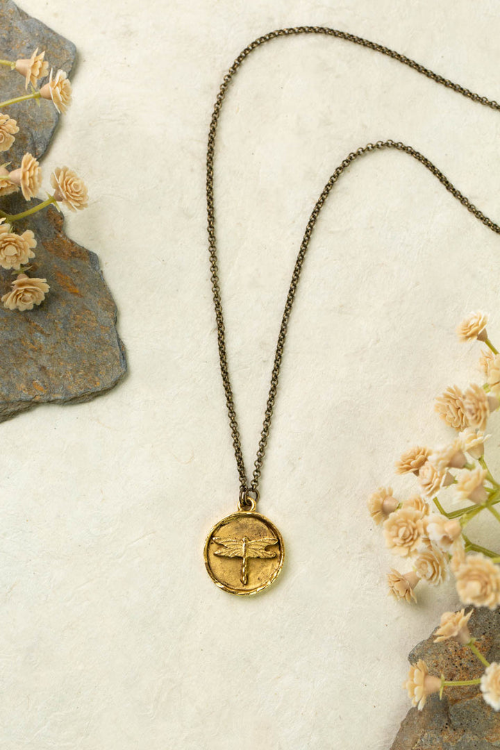 Enlighten 16-18" Hessonite Garnet with Brass Flower Simple Necklace