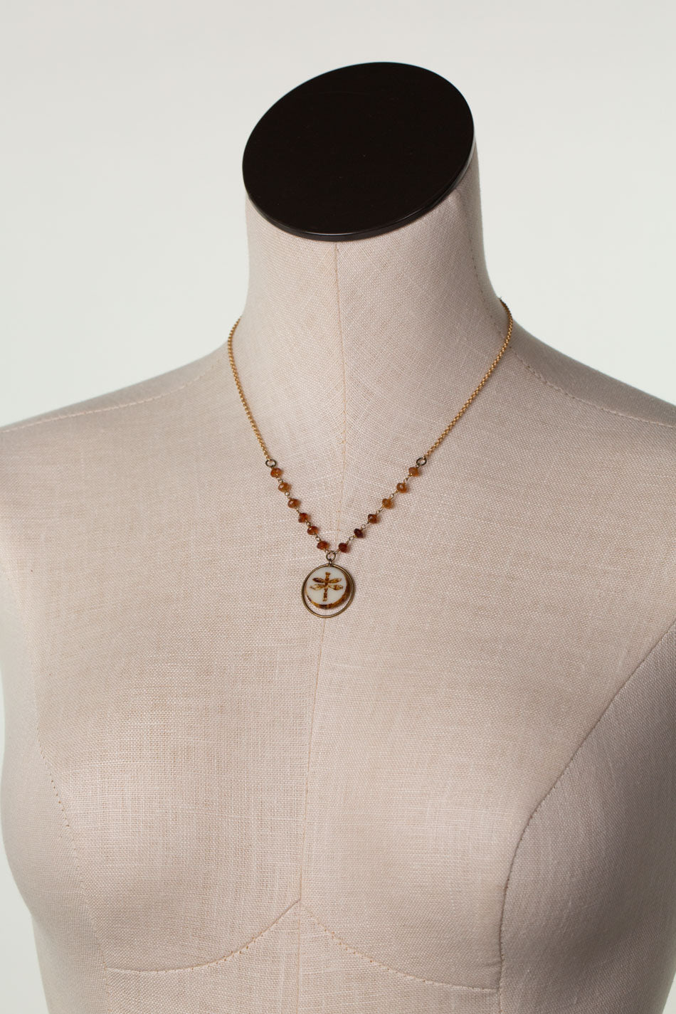 Enlighten 16-18" Czech Glass Dragonfly And Hessonite Garnet Simple Necklace