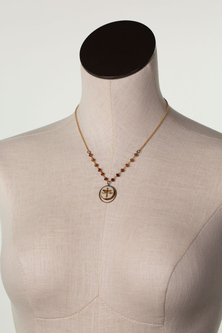 Enlighten 16-18" Czech Glass Dragonfly And Hessonite Garnet Simple Necklace