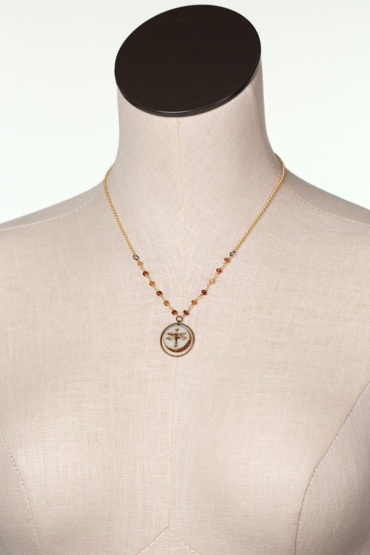 Enlighten 16-18" Czech Glass Dragonfly And Hessonite Garnet Simple Necklace